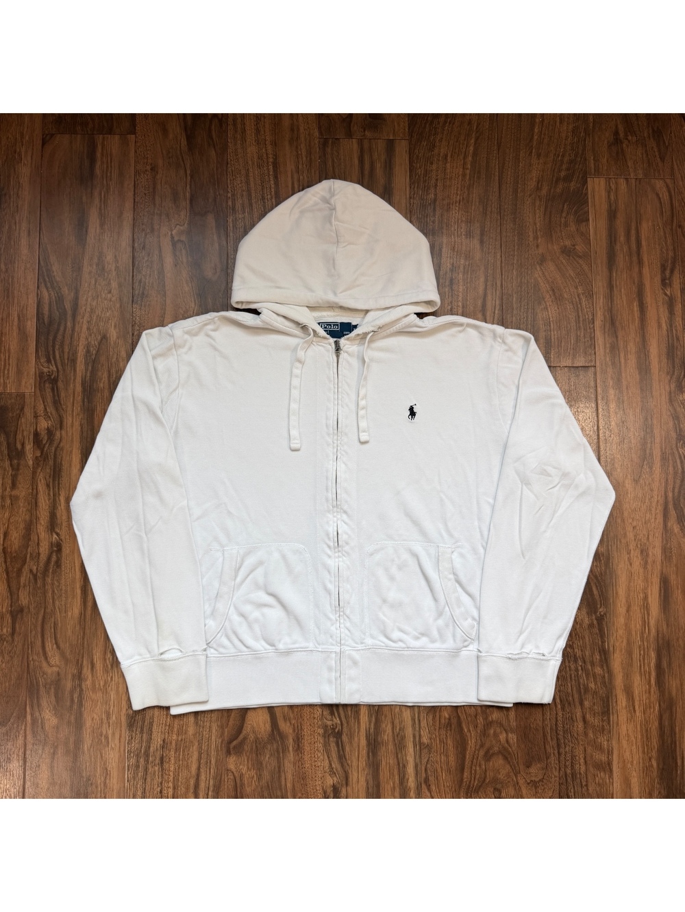 Vintage Polo Ralph Lauren Full Zip Waffle Hoodie XL Pique Pony Distressed